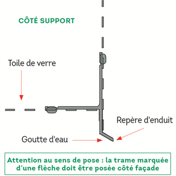 Profilé goutte d’eau en PVC entoilé systèmes ITE PARISO Parex IPGE-10 finition épaisse - L. 2,5 ml - repère 10 mm
