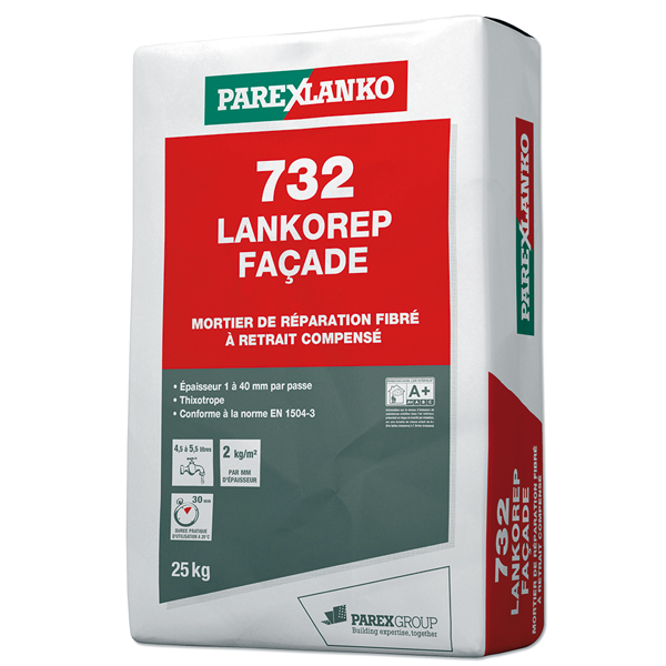 Mortier de réparation fibré à retrait compensé LANKOREP FACADE 732 - sac de 25 KG