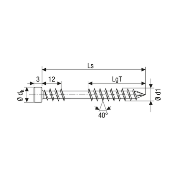 Vis de terrasse filetage de fixation tête cylindrique en inox A2 5x60mm