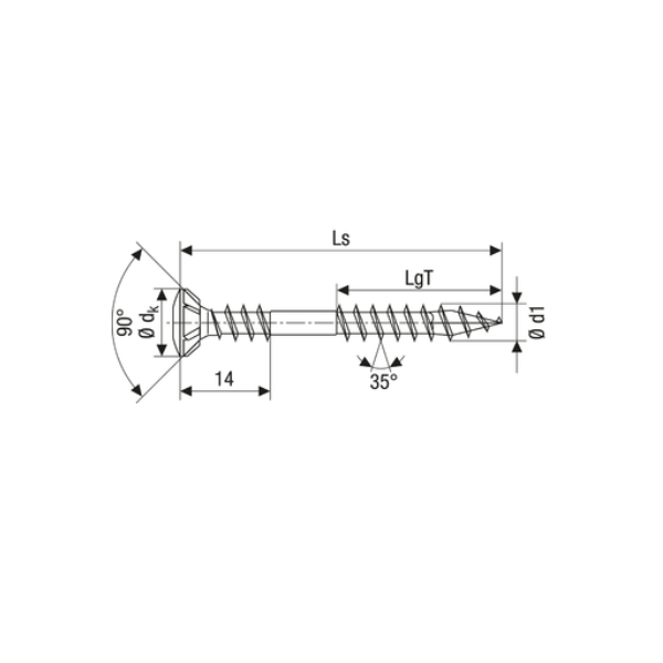 Vis de façade - 4.5x70mm double filetage tête bombée en inox A2