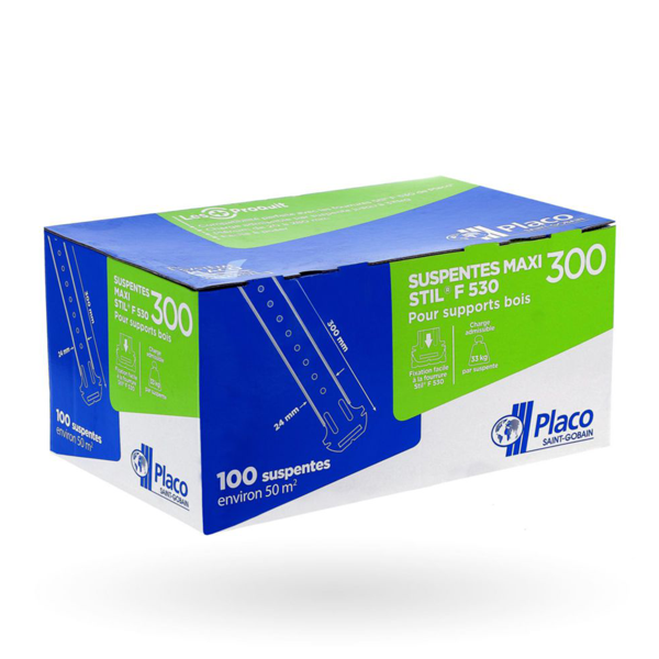 Suspente Maxi 300 F530 pour plafond sur support bois - 300 MM x 43 MM - Boîte de 100