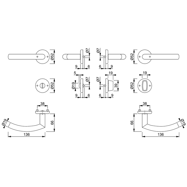 Ensemble rosace Alta condamnation inox mat porte 38-42mm Hoppe carré 7mm