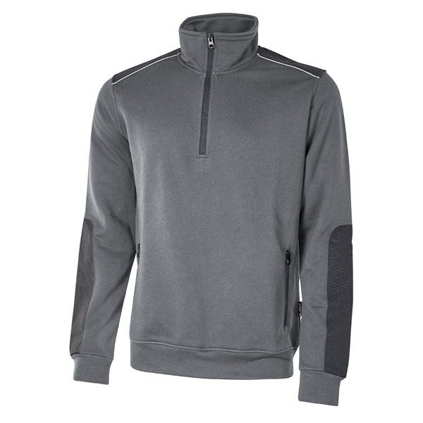 Sweat-shirt de travail à col montant semi-zippé et poches - Cushy - gris météorite - Taille L