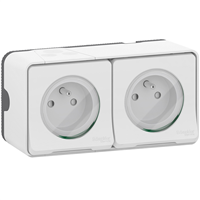 Double prise de courant 2P+T saillie Schneider Mureva Styl - blanc