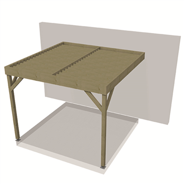 Pergola bois à adosser toit plat - Pin traité Classe 4 vert - en kit