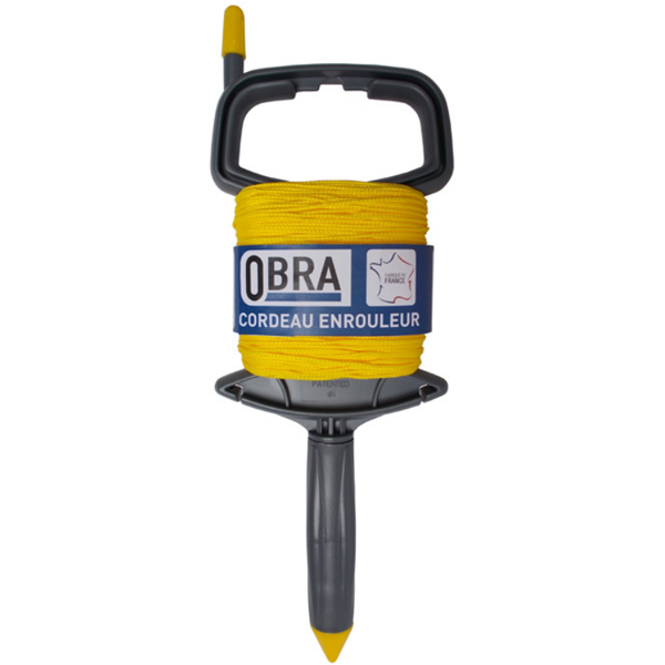 Enrouleur de cordeau Obra avec corde jaune jaune tressé - 100 m - Ø 1,5 mm