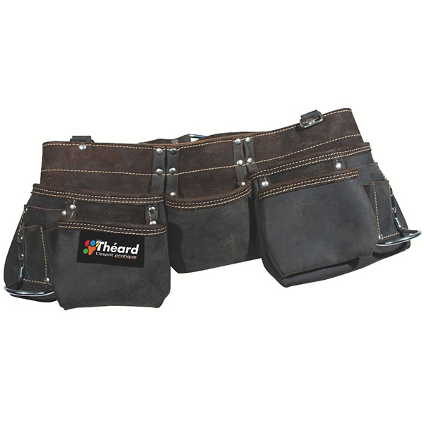 Poche à outils à 9 poches  avec ceinture Théard - Cuir tanné et huilé -  2 anneaux pour marteaux