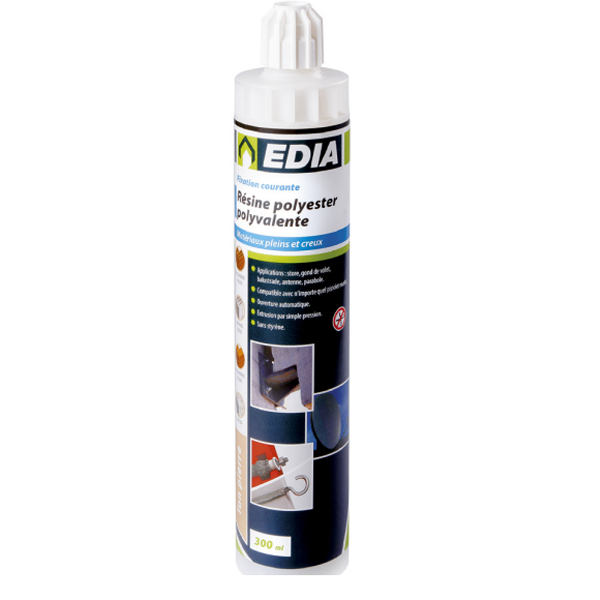 Résine polyester couleur pierre Edia avec 2 canules - cartouche de 300 ml
