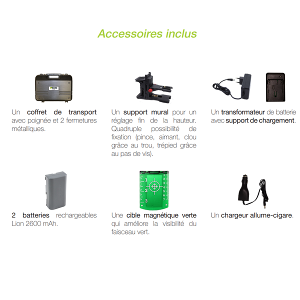 Niveau laser vert 3 plans Edia 3PV360 avec 2 batteries