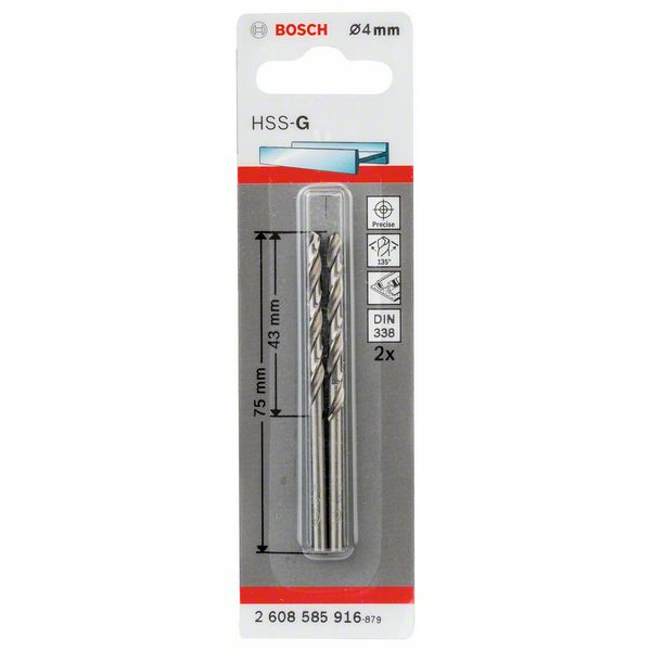 Foret à métaux rectifié Bosch HSS-G DIN 338 diamètre 4 mm longueur 43 mm