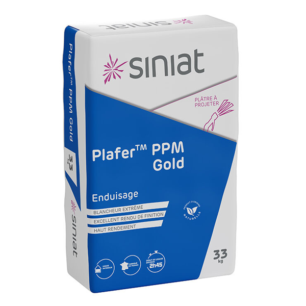 Plâtre à projeter pour enduisage mécanique - Plafer PPM Gold Siniat - prise lente - sac de 33 kg