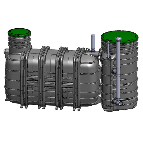 Fosse toutes eaux - Monoblock-3-6 V3 Biorock - sortie gravitaire - Capacité 6 E.H - 3000L