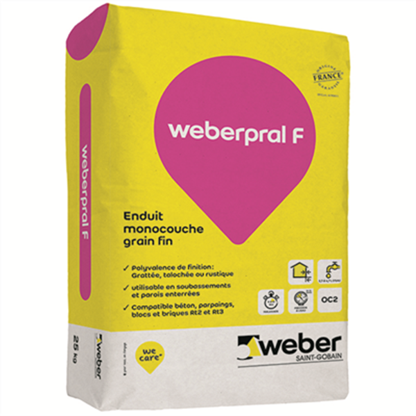 Enduit monocouche coloré grain fin WEBER PRAL F - 000 Blanc