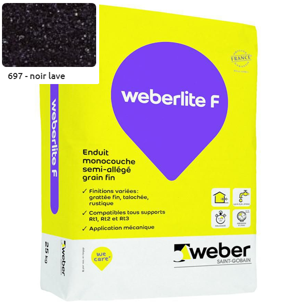 Enduit monocouche fin WeberLite F 697 Noir lave - Sac de 25 KG