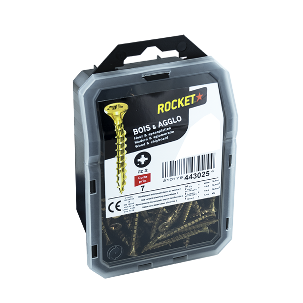 Vis bois Rocket tête fraisée Pozi - Acier bichromaté FP 5x45 mm x130
