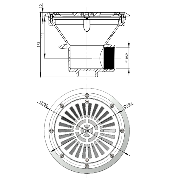 Bonde de fond de piscine liner Astralpool Parker - ABS blanc - 210 mm - 13 m³/h
