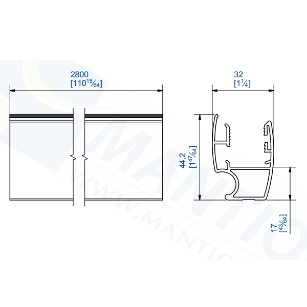 Poignée Mantion Picostar 18 - alu laqué blanc - 280 cm  - lot de 2