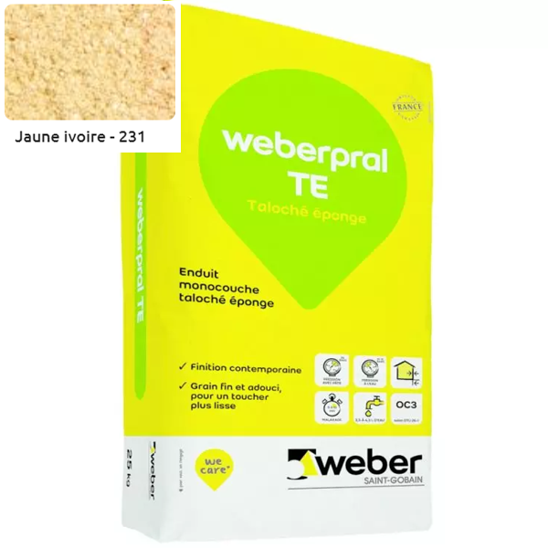 Enduit monocouche taloché éponge Weberpral TE 231 Jaune ivoire - 25 kg