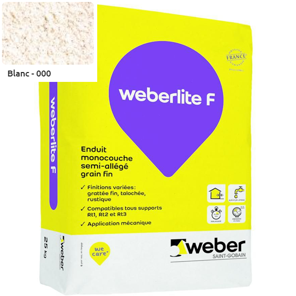 Enduit monocouche fin WeberLite F 000 Blanc - Sac de 25 KG