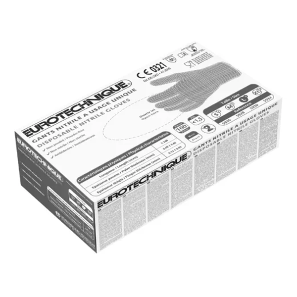 Gant à usage unique nitrile noir non poudré Taille 8 - Boîte de 100