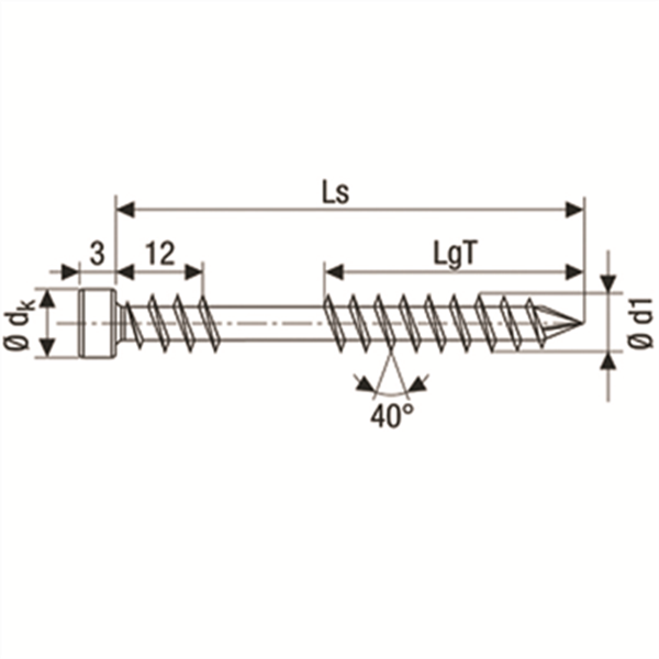 Vis de terrasse filetage de fixation tête cylindrique en inox A2 5x60mm