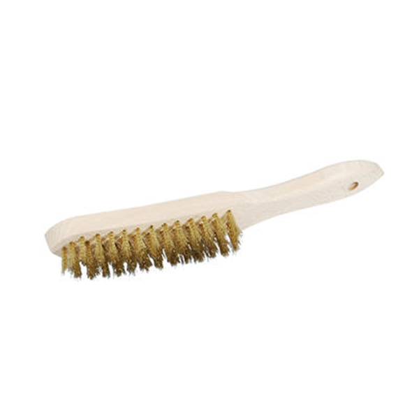 Brosse à main en fil laiton pour surface métallique - Manche en bois