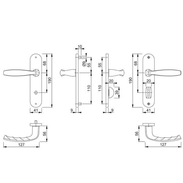 Poignée clé condamnation New York Hoppe porte 40 mm carré 7 mm Alu inox