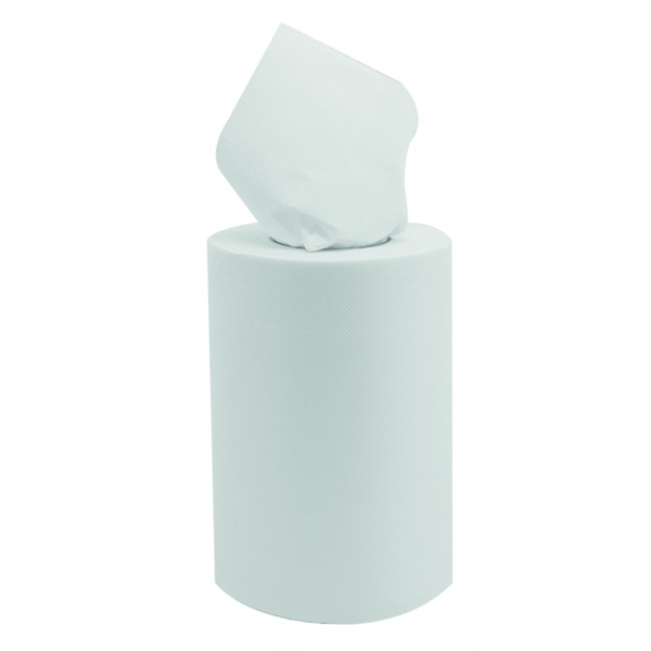 Essuie main 100% cellulose blanche à dévidage central  - 2 plis - 200 feuilles format 19.4 x 25 cm - Lot de 9 bobines