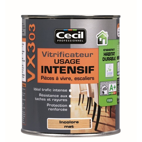 Vitrificateur parquet VX303 Cecil usage intensif Satiné incolore 1L