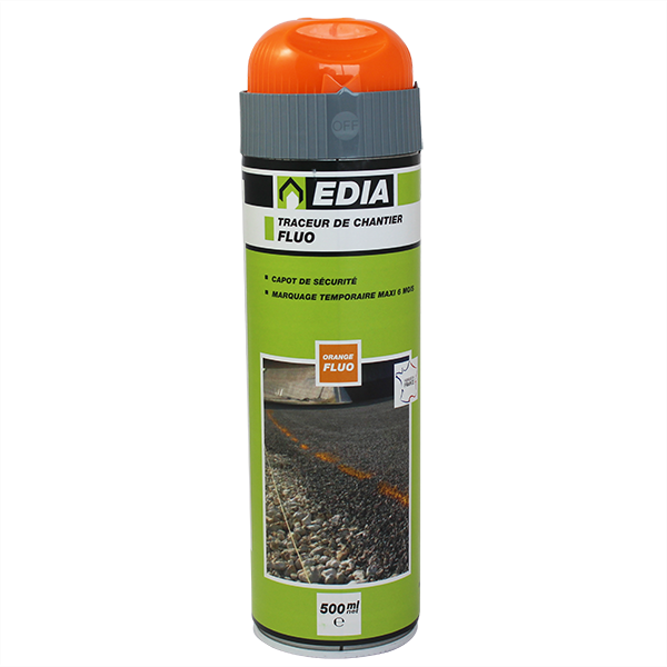Traceur de chantier Edia fluo temporaire orange 6 mois 500 mL