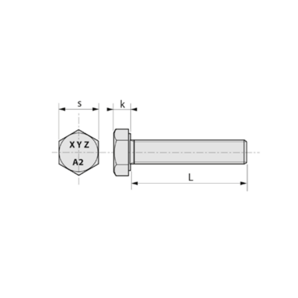 Vis à métaux - tête hexagonale - filetage total - Inox A2 DIN 933 - M8 x 20 mm - Boîte de 200