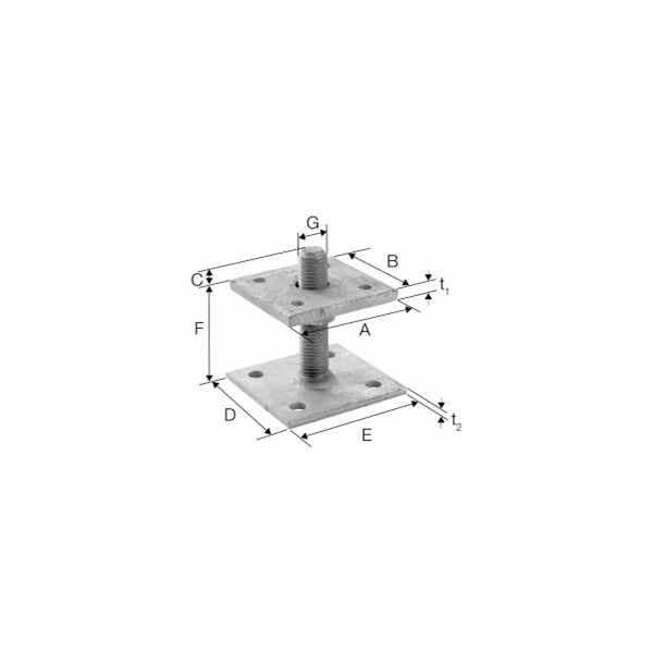 Pied de poteau réglable de 40 à 180 mm platine 80 x 80 mm