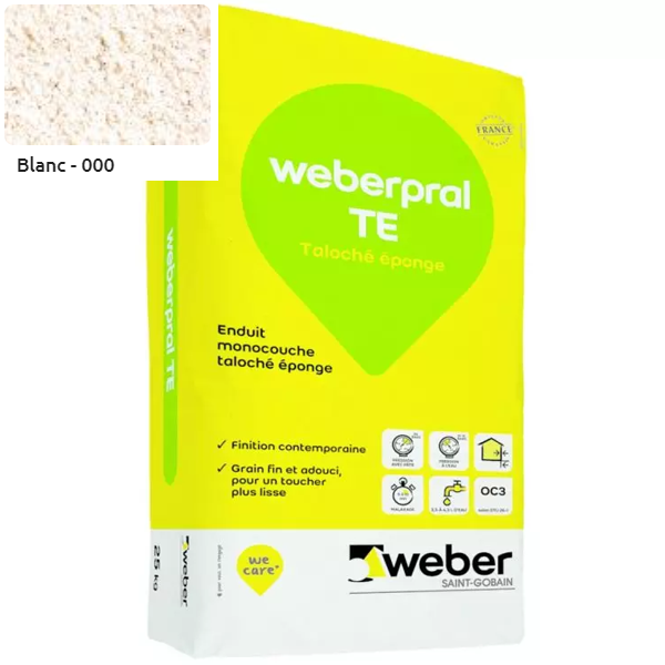 Enduit monocouche taloché éponge Weberpral TE 000 Blanc - 25 kg