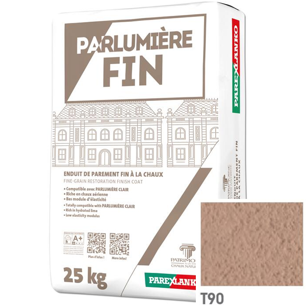 Enduit de parement à la chaux fin Parlumière T90 Terre rosée 25 KG