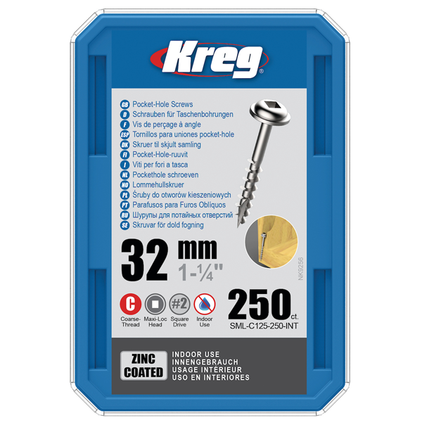Vis à trou de poche Kreg en acier zingué - 32 mm - boîte de 250