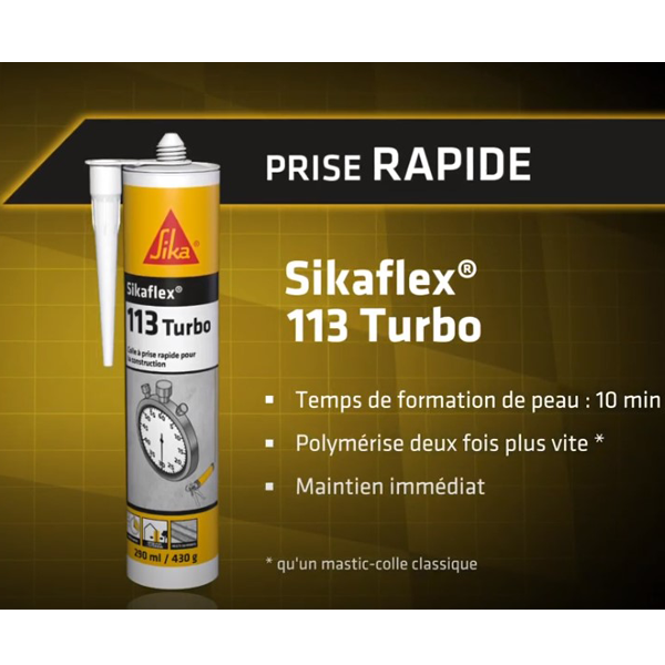Colle prise rapide Sikaflex 113 Turbo Blanc Cartouche 290 ml