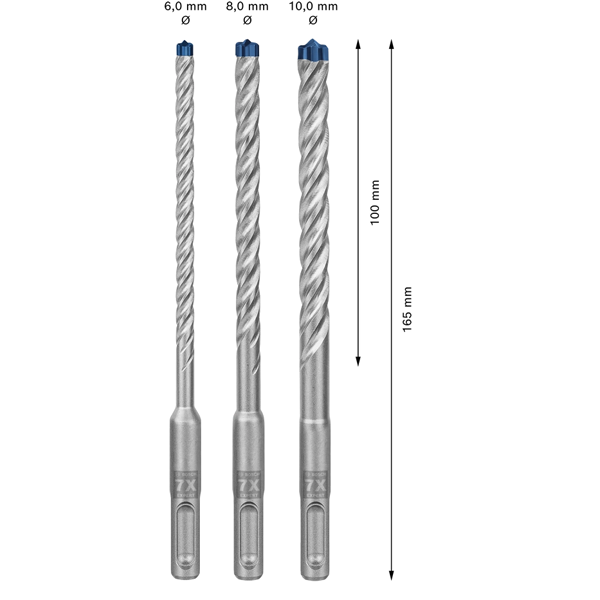 Coffret de 3 forets béton armé Expert SDS Plus-7X - 6 à 10 mm