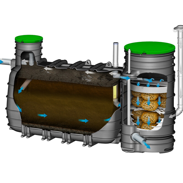 Fosse toutes eaux - Monoblock-2-4 V3 Biorock - sortie gravitaire - Capacité 4 E.H - 2000L