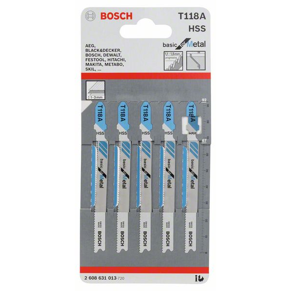 Lame scie sauteuse métal T 118 D Basic for Metal Bosch Jeu 5 lames