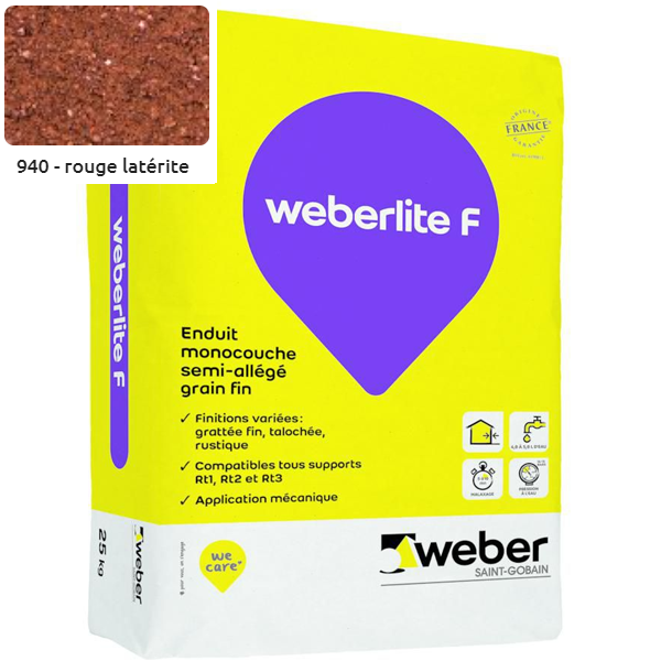 Enduit monocouche fin WeberLite F 940 Rouge laterite - Sac de 25 KG