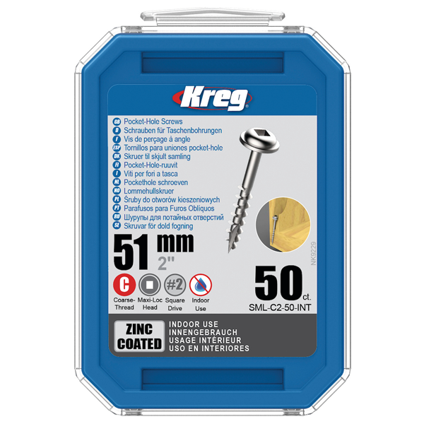 Vis à trou de poche Kreg en acier zingué - 51 mm - boîte de 50