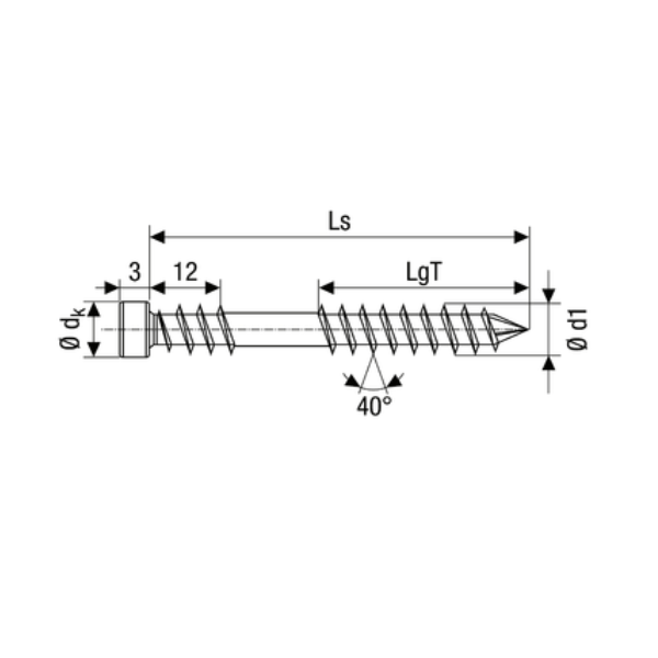 Vis terrasse - filetage de fixation tête cylindrique en inox A4 - 6x50mm