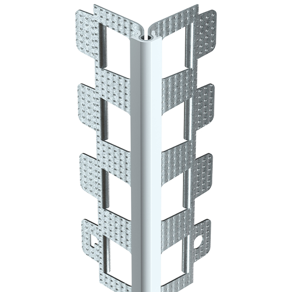 Profilé d'angle perforé acier galvanisé + jonc PVC arrondi Protektor PowerGrip - 10 mm - Blanc - Long.3 M