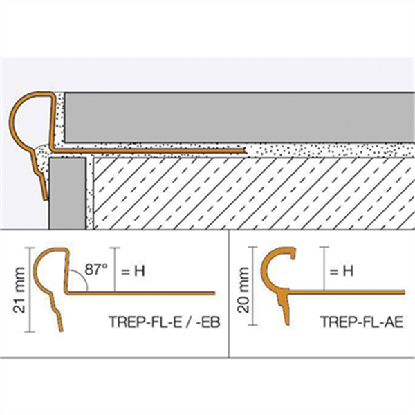 Profilé décoratif pour nez de marche d'escalier TREP-FL - 2.50 ml