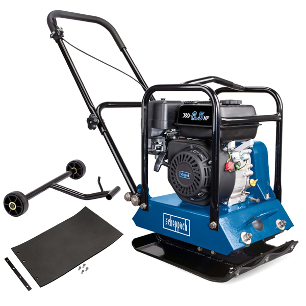 Plaque vibrante thermique HP1200S Scheppach - 6,5 CV - 60 kg - 15000N - tapis et châssis en PU