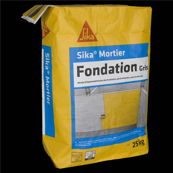 Enduit imperméabilisant pour fondations et parois enterrées - Mortier fondation SP Sika - sac de 25 kg