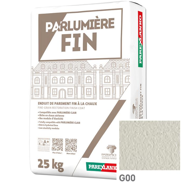 Enduit de parement à la chaux fin Parlumière Teinte G00 25 KG