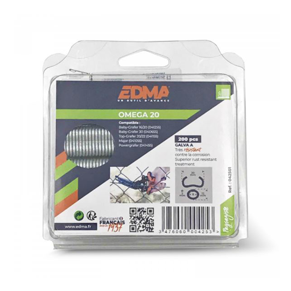 Agrafe Omega 20 pose clôture grillage Edma Acier galvanisé x200 pièces