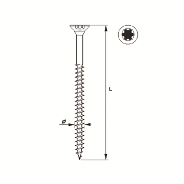 Vis inox A2 empreinte torx 20 spécial bardage et bois - Ø 4,5 x 45 mm - Boîte de 200