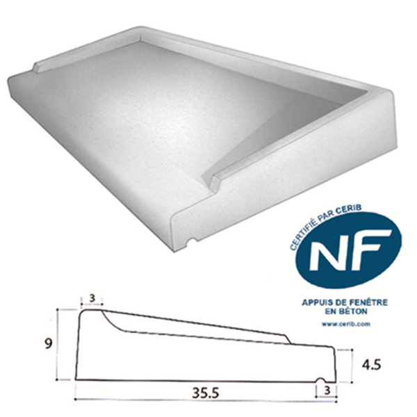 Appui de baie ou de fenêtre ABS 2 monobloc gris - 35,5 CM x 68 CM